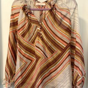 Robert Graham Pink and Brown Silk Geometric Blouse Size Small
